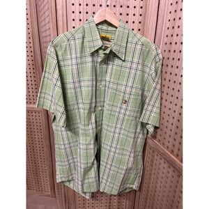 Duck Head Mens Short Sleeve Plaid Button Down Shirt Green Pink Cotton Large L/G